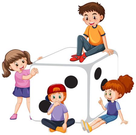 A dice with children on white background illustration